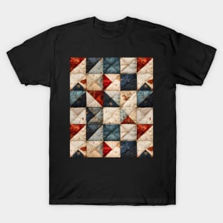 Retro Geometric Distressed Patchwork Quilt Pattern T-Shirt